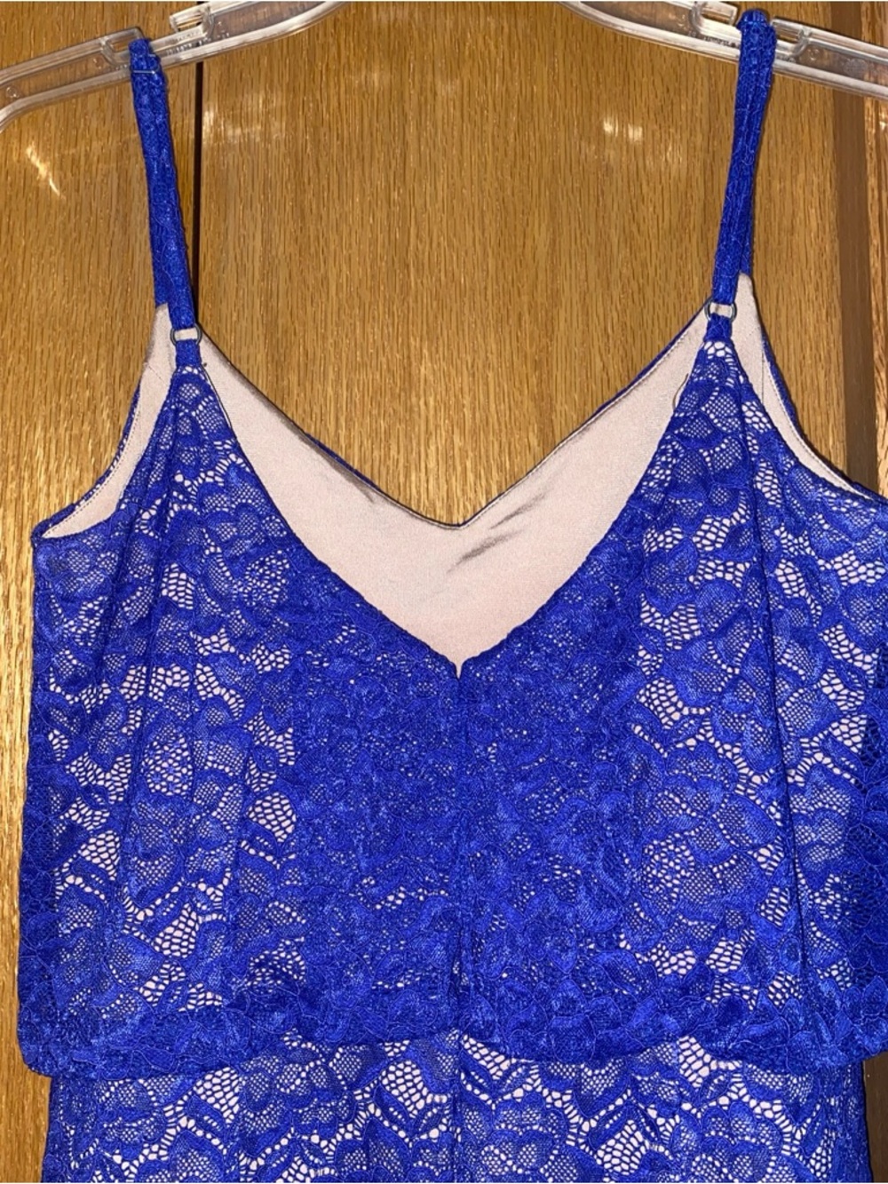 Dress the Population Alisha Body-Con Midi Dress M Blue Lace Beige Blouson Lined - Picture 5 of 10